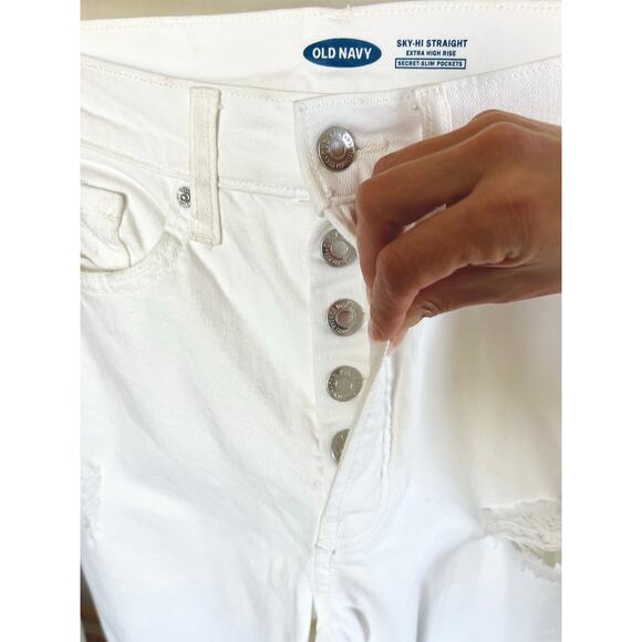Old Navy Distressed White Sky-High Straight Leg Jeans - Picture 5 of 8